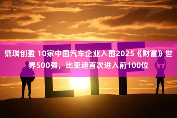 鼎瑞创盈 10家中国汽车企业入围2025《财富》世界500强，比亚迪首次进入前100位