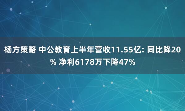杨方策略 中公教育上半年营收11.55亿: 同比降20% 净利6178万下降47%